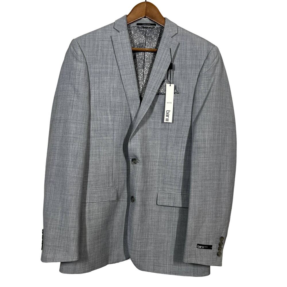 NEW! Bar III Slim Fit Blazer Sport Coat Jacket Grey Dual Button - 40L